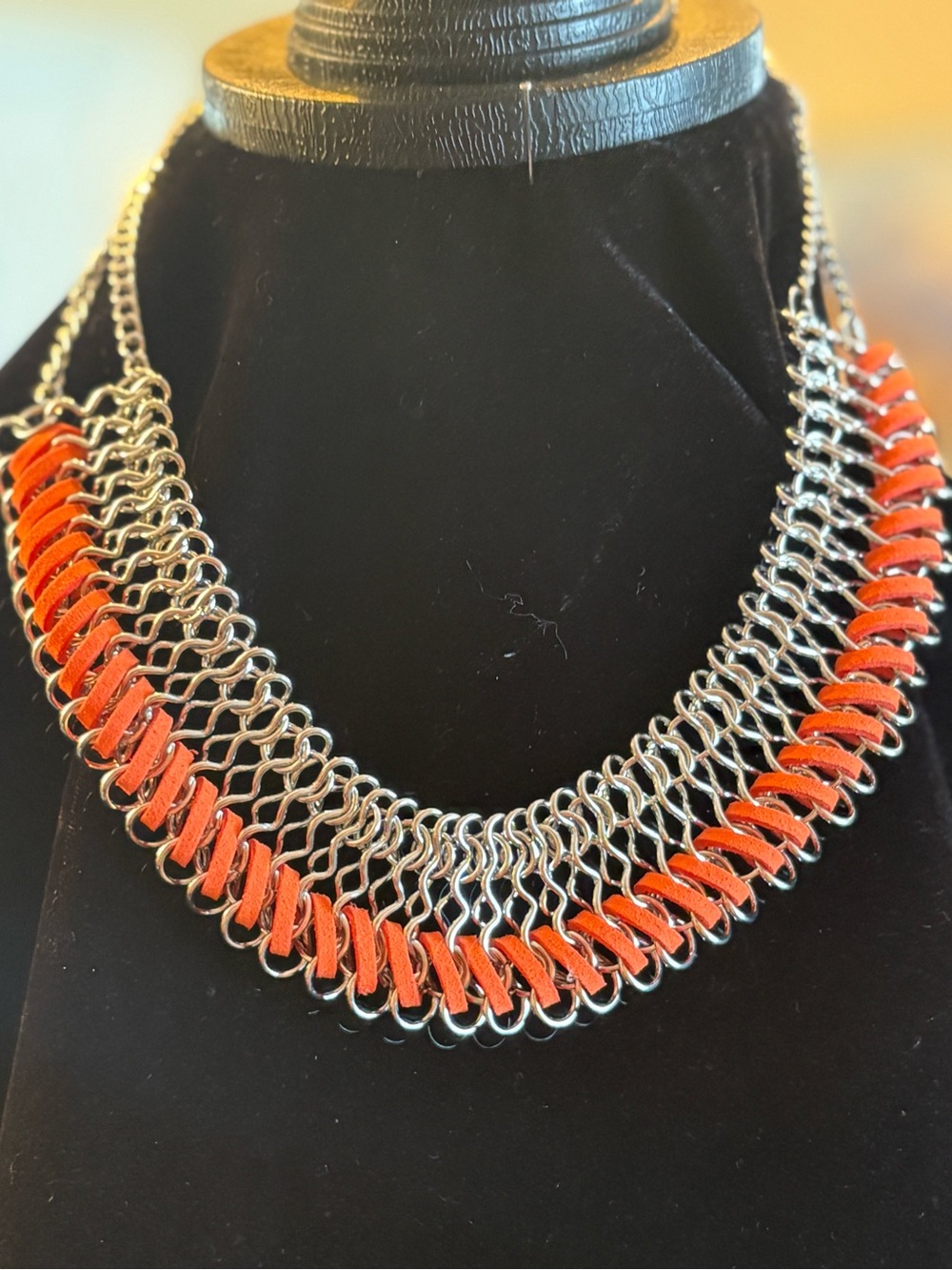Orange Chainmail Statement Necklace - Unbranded